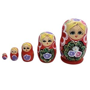 Matryoshka Floral Russian Nesting Stacking Dolls Wooden 4.75” Tall Set of 5